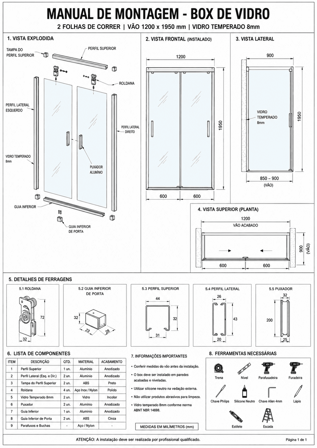 Manual de montagem de box de vidro