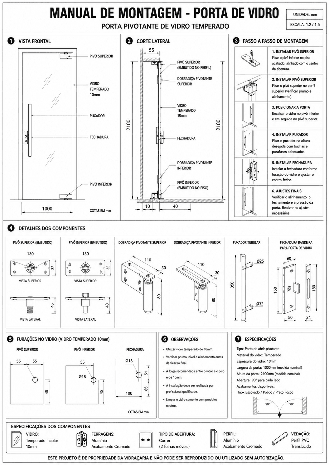 Manual de montagem de porta de vidro