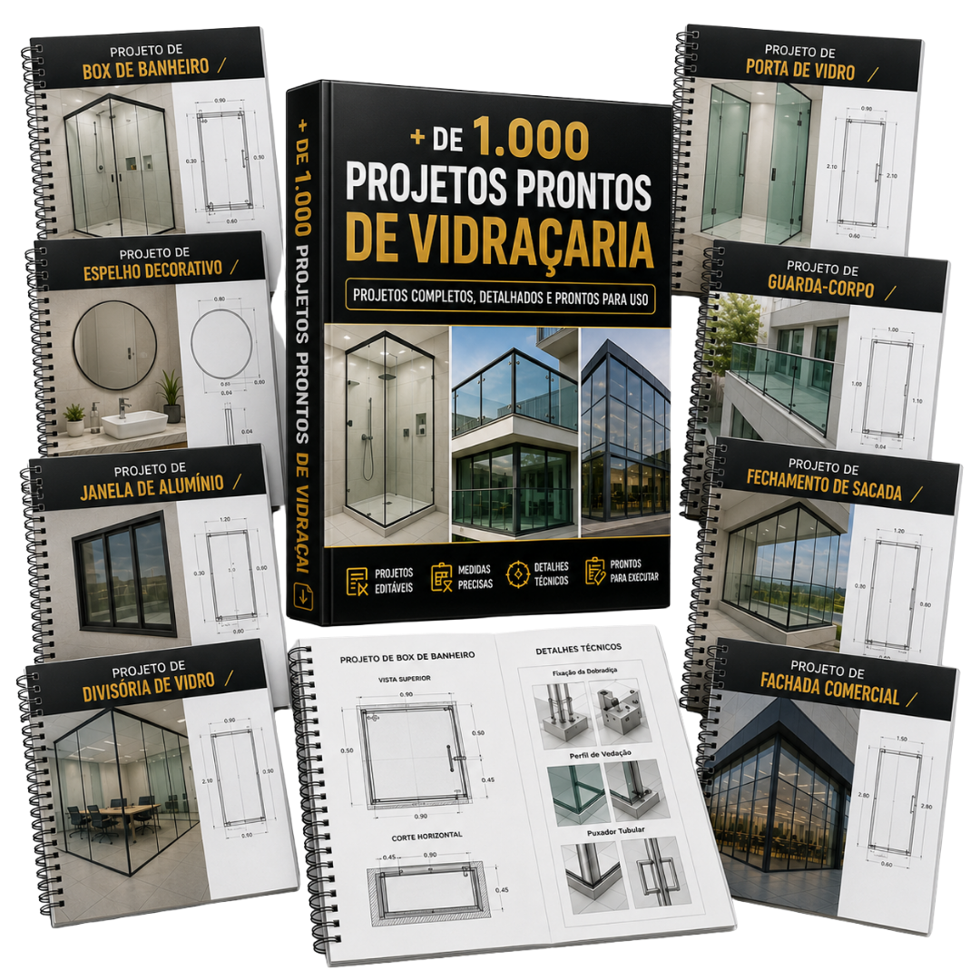 Mockup do produto com projetos de vidraçaria