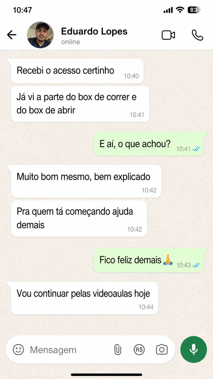 Depoimento de cliente via WhatsApp 2